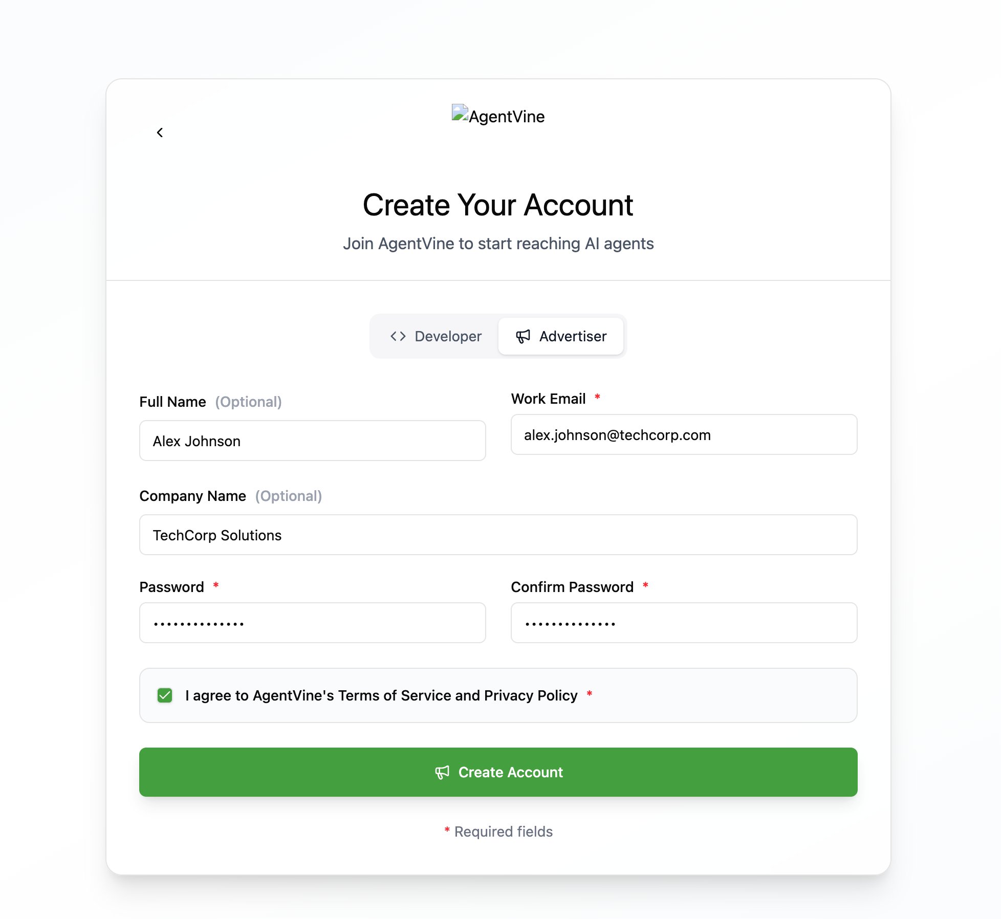 Sign Up · Advertiser