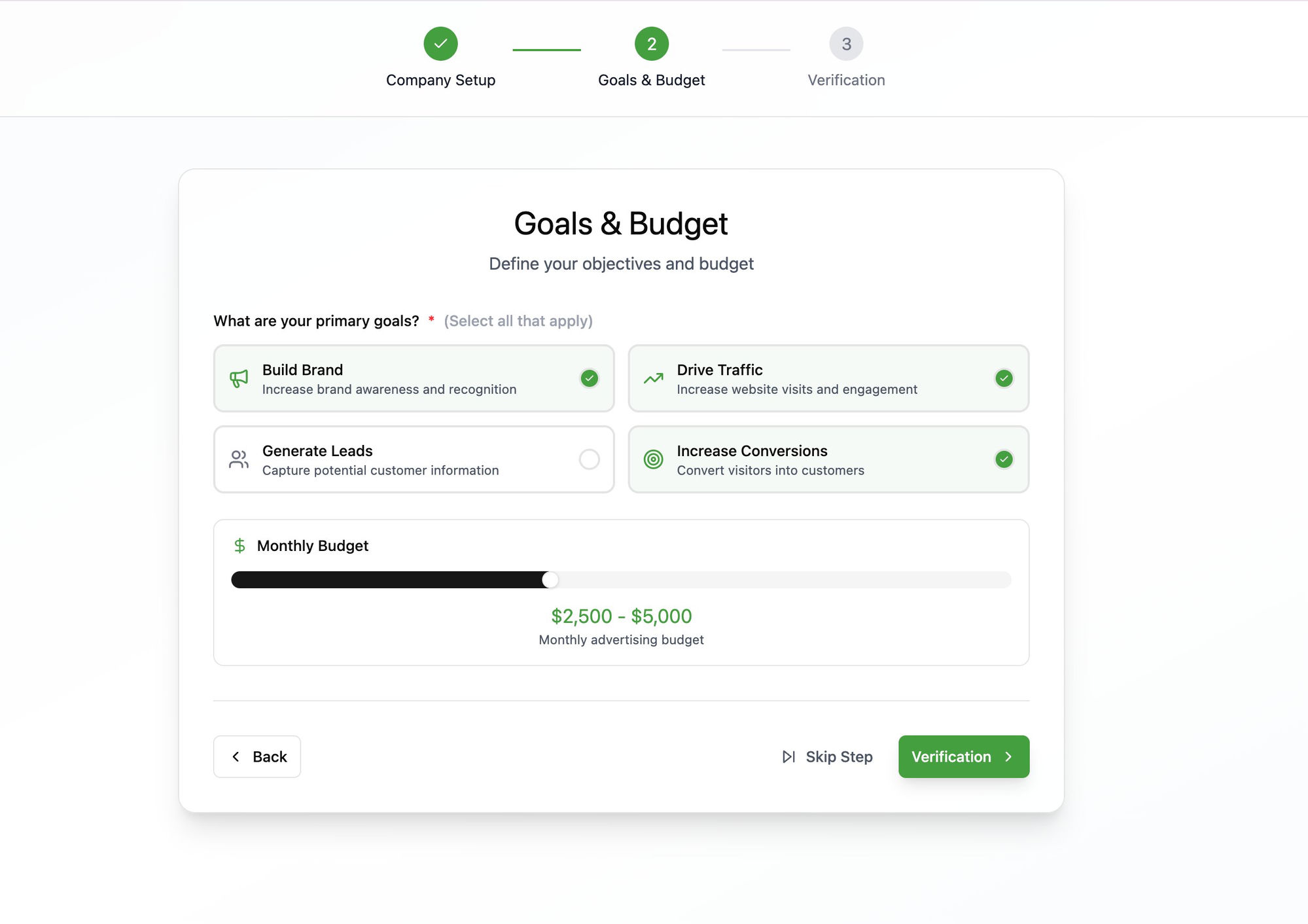 Onboarding · Goals & Budget
