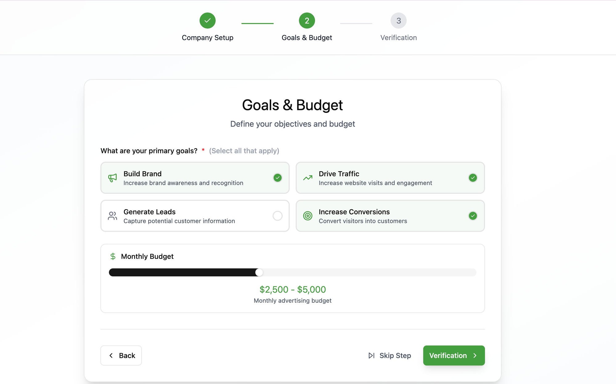 Onboarding · Goals & Budget