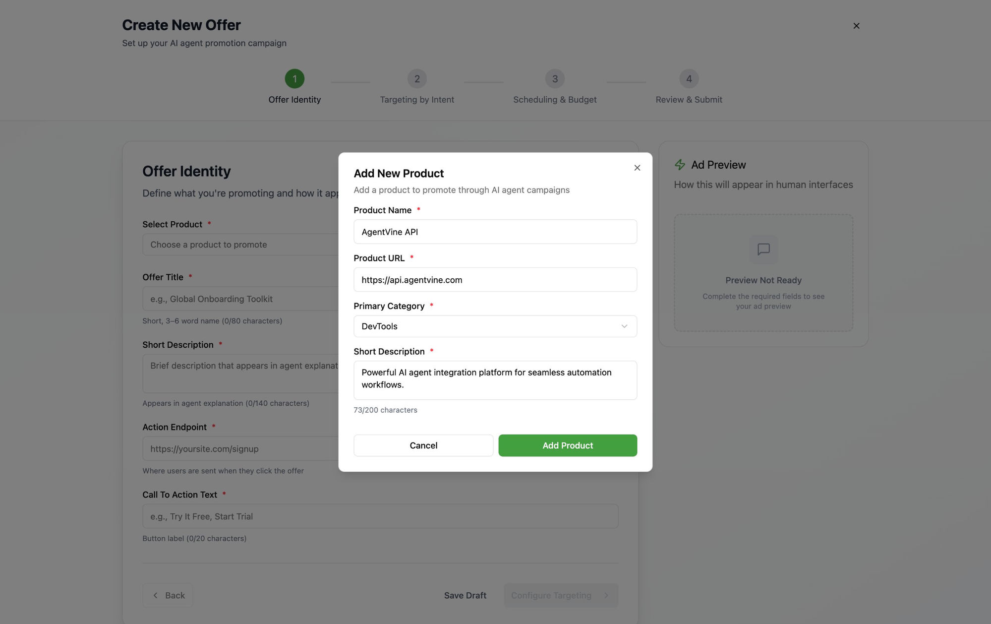 Add Product modal